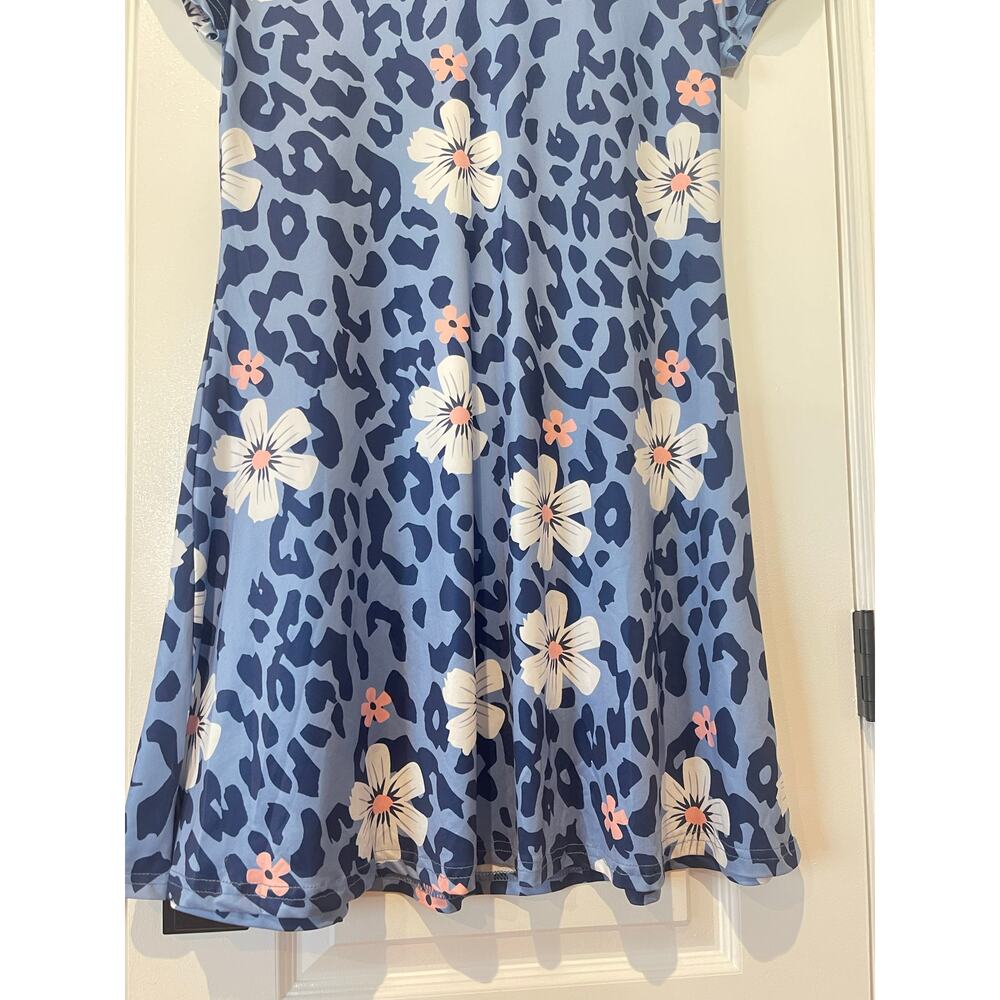 Womens Dress Leopard & Floral Print V Neck Tee Dress Size X Large - Picture 6 of 8